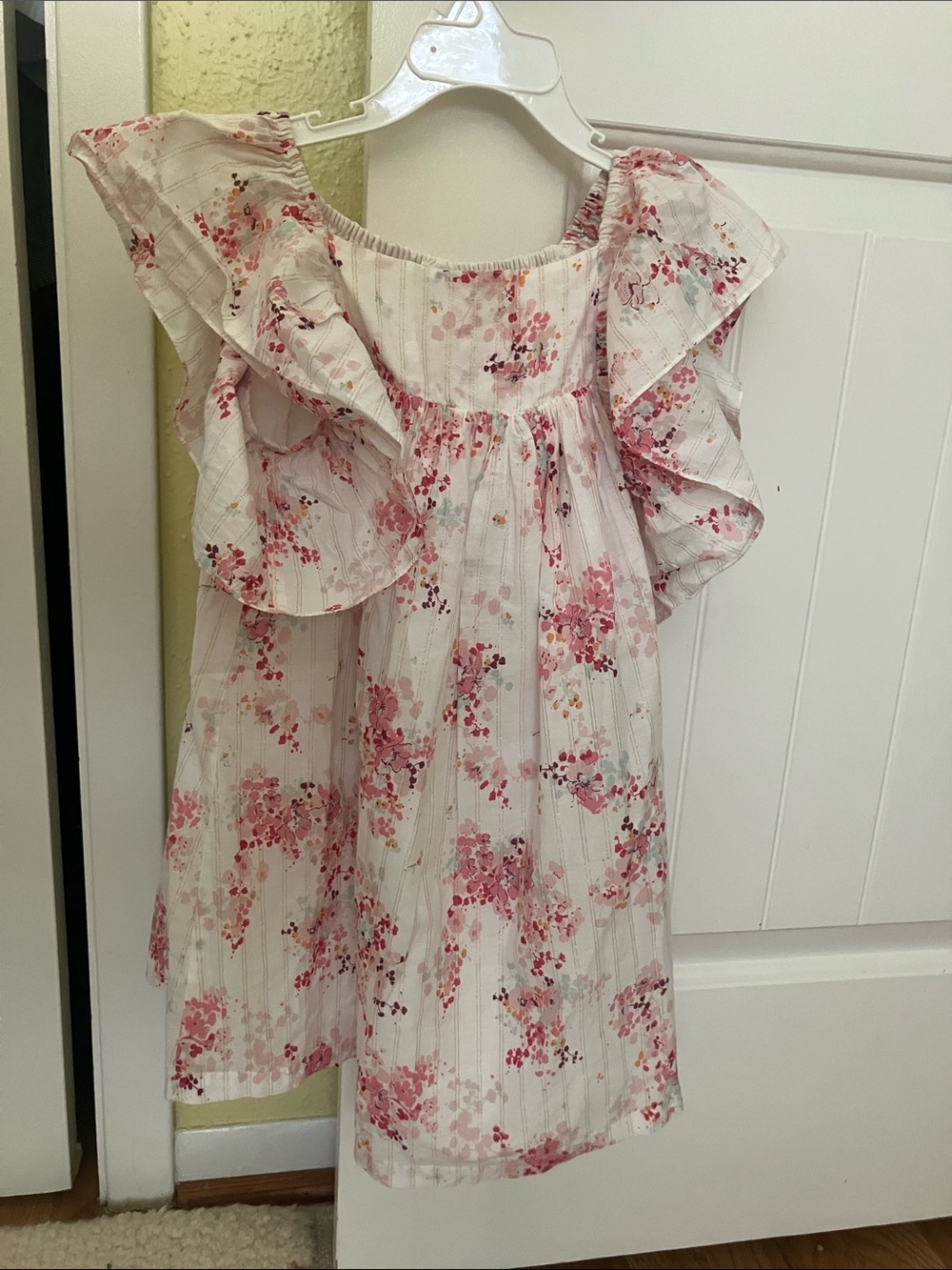 Bonton Girls' Floral Ruffle Dress Top – Pink & White